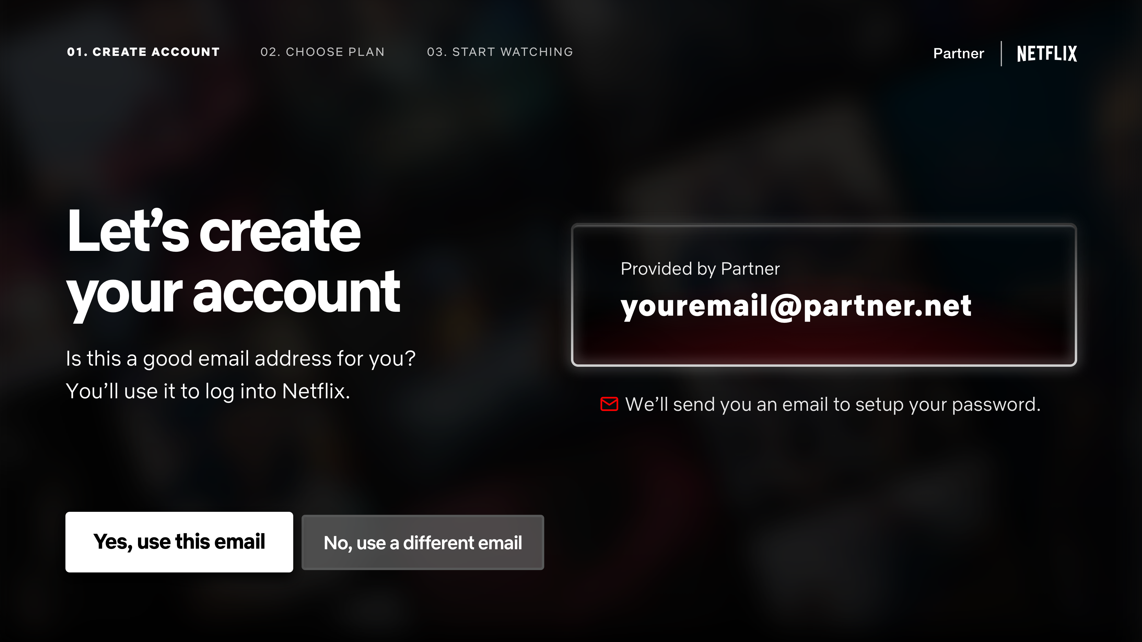 Create account step with email confirmation