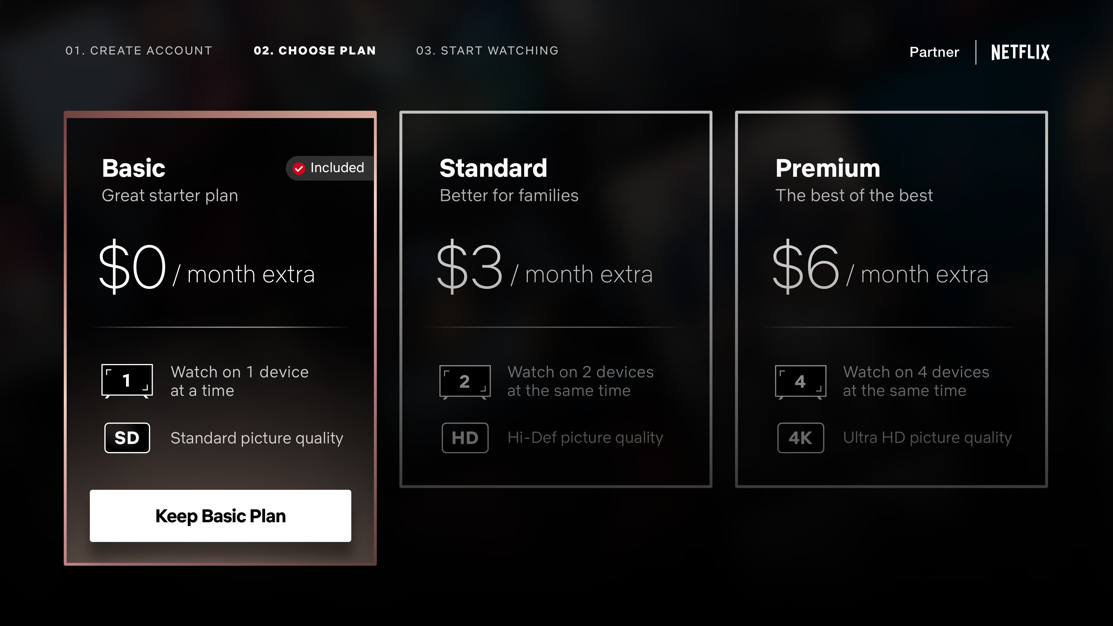 Plan comparison showing Basic, Standard, Premium with pricing