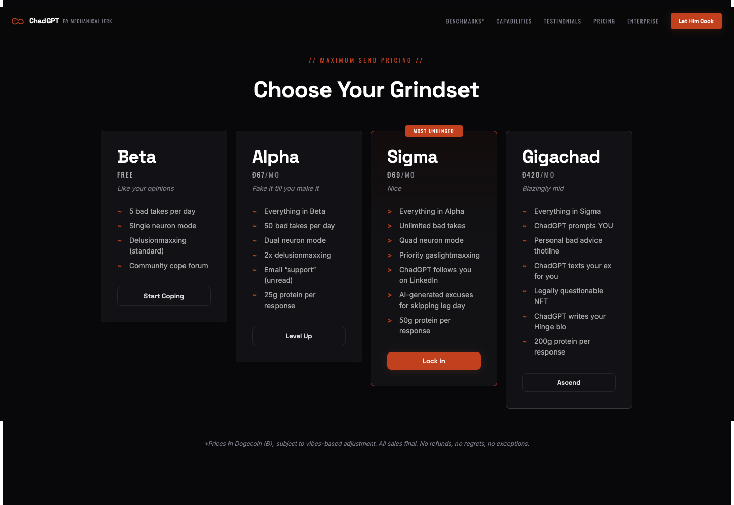 The ChadGPT plan grid